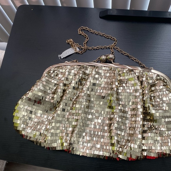 NWT Aldo Sequin Frame Gold Clutch - Picture 2 of 5